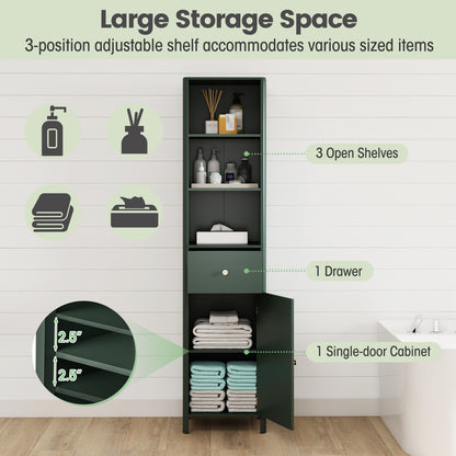 67 Inch Tall Bathroom Cabinet, Narrow Floor Cabinet, Fluted Door, Green Floor Cabinets at Gallery Canada