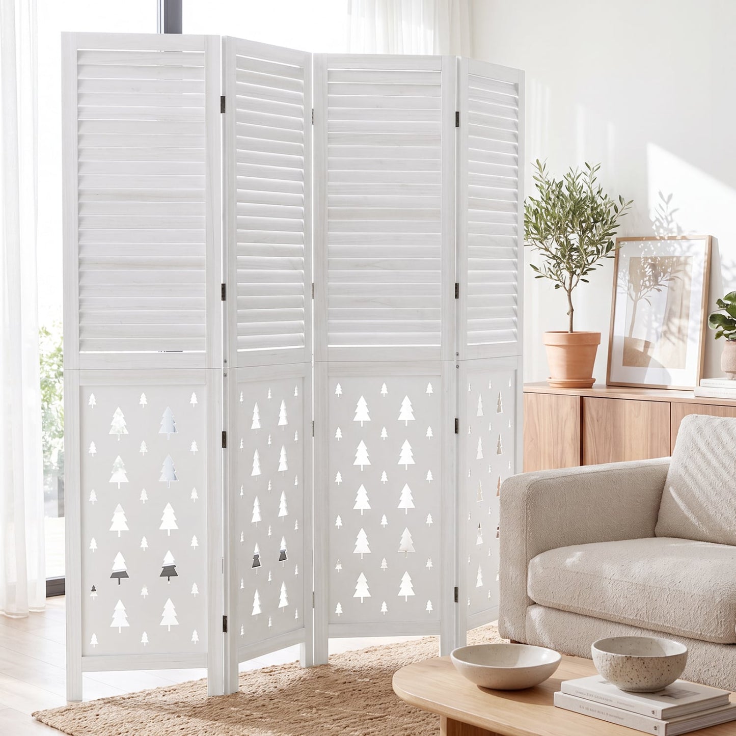 Wood Room Divider, 67" Tall, 4 Panels