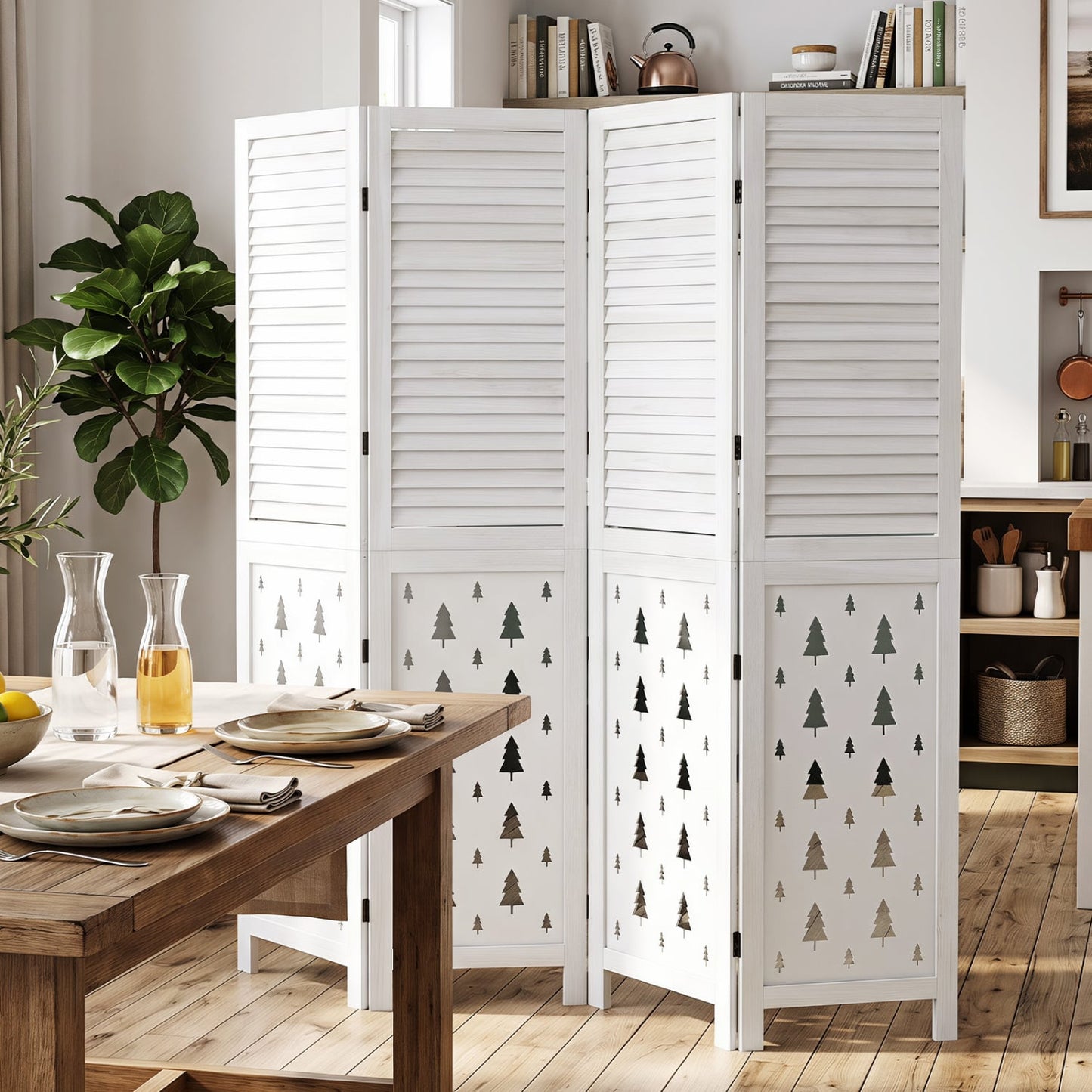 Wood Room Divider, 67" Tall, 4 Panels