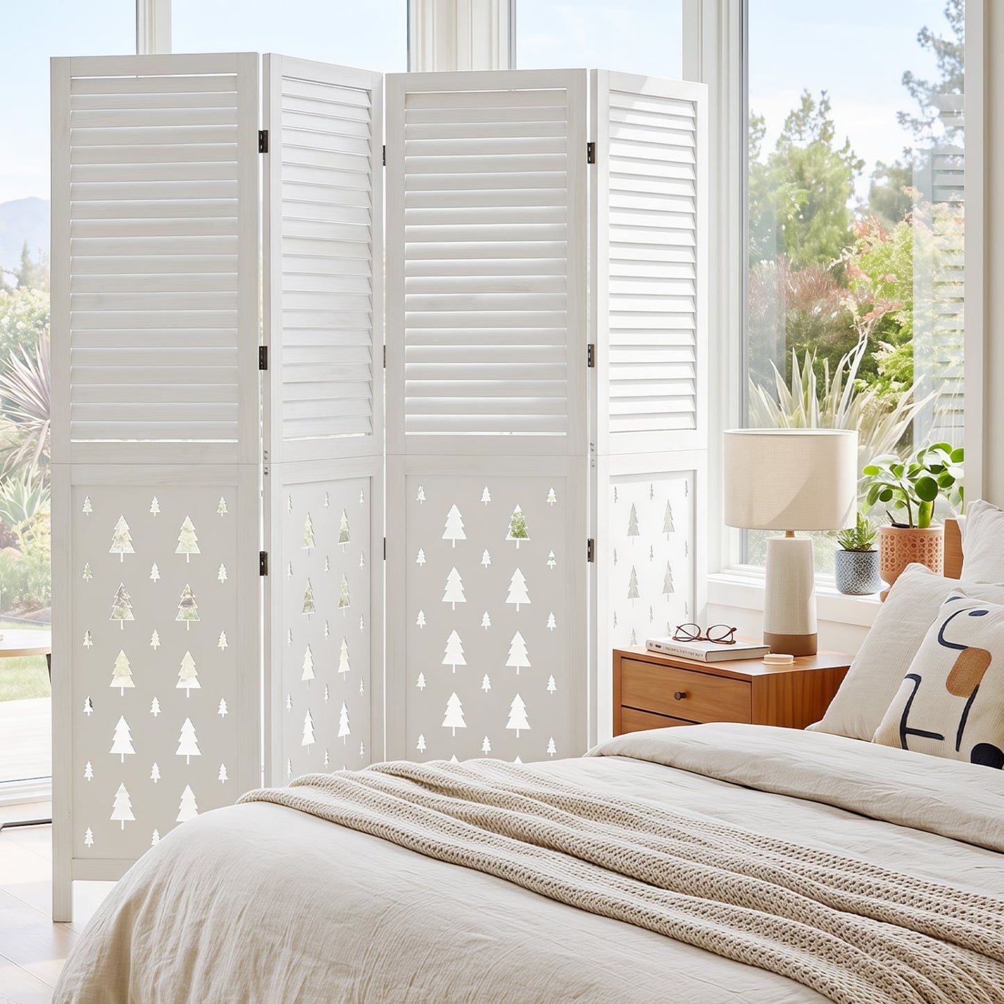 Wood Room Divider, 67" Tall, 4 Panels