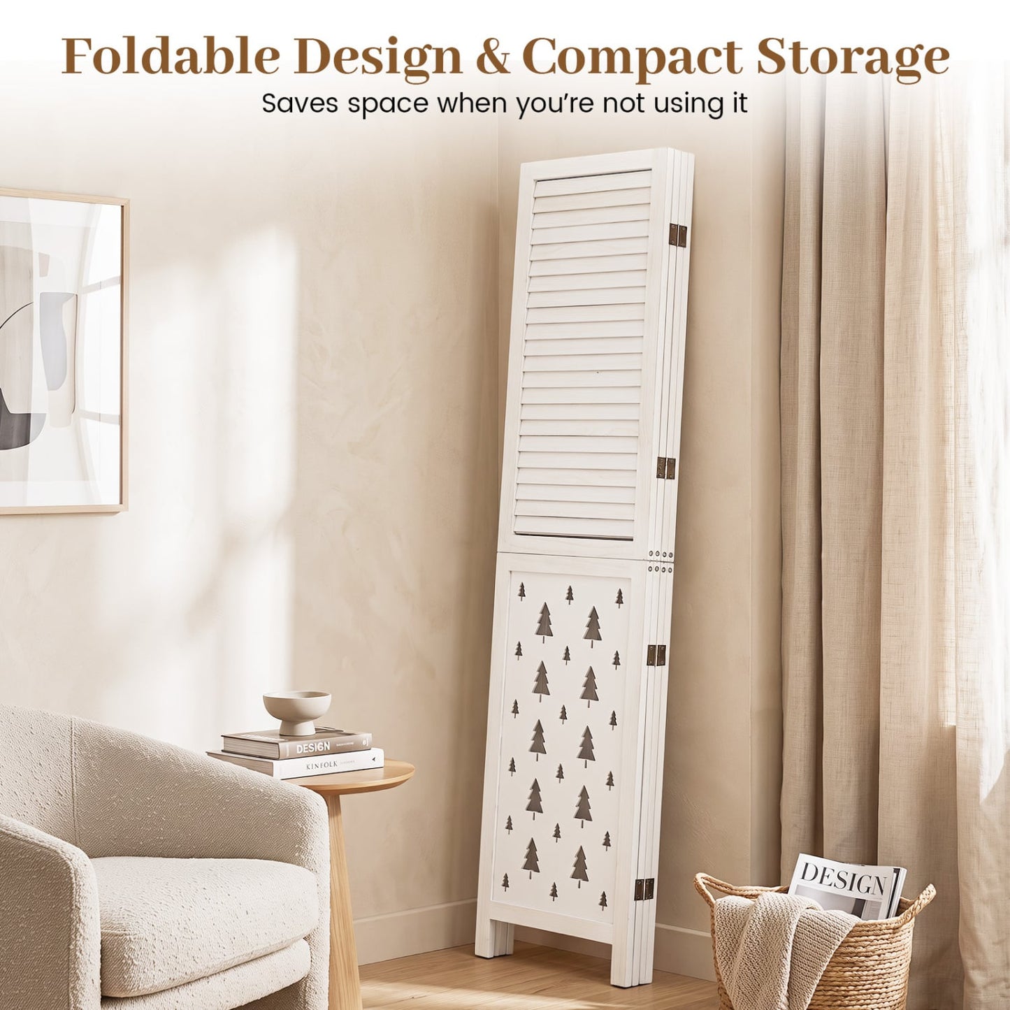 Wood Room Divider, 67" Tall, 4 Panels