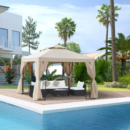 10' x 10' Patio Gazebo, Canopy Shelter with Double-Tier Roof, Cream White Gazebos at Gallery Canada