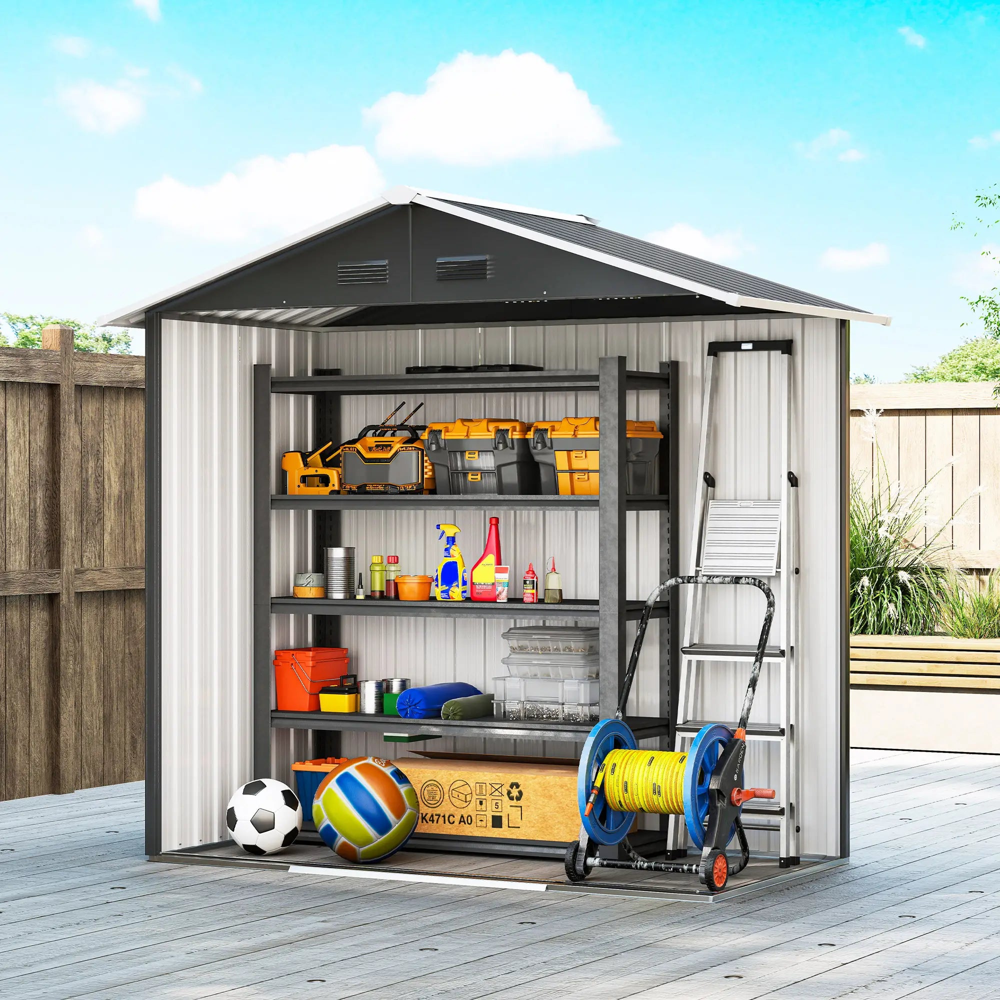 6.5x3.5ft Metal Garden Shed, Outdoor Tool Storage, Double Sliding Doors, Vents, Dark Grey Sheds at Gallery Canada