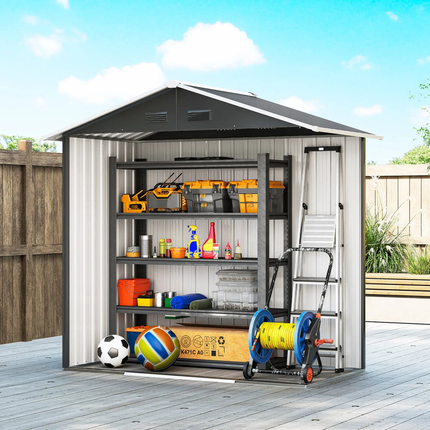 6.5x3.5ft Metal Garden Shed, Outdoor Tool Storage, Double Sliding Doors, Vents, Dark Grey Sheds at Gallery Canada