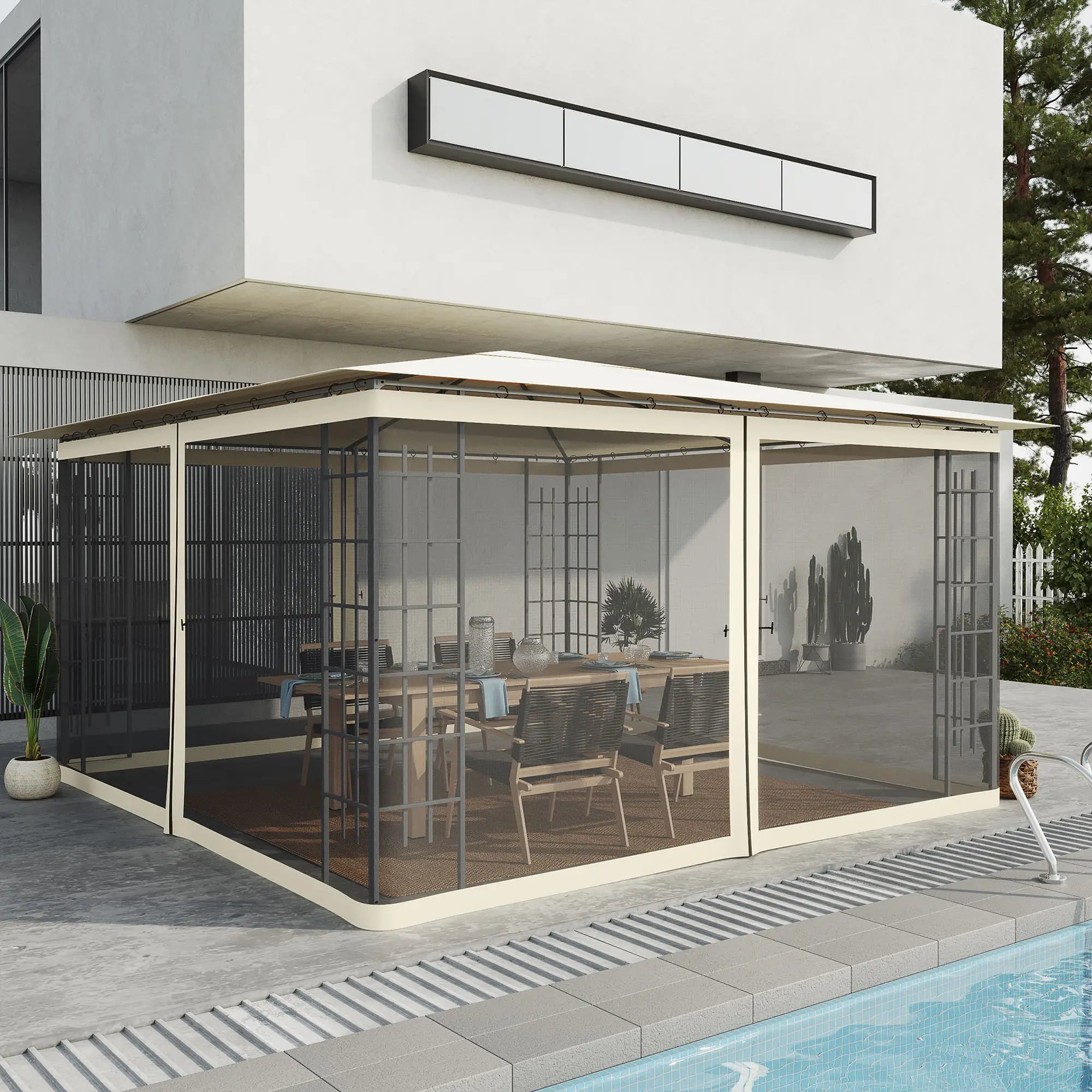 Replacement Mosquito Netting, 13' x 13', Cream White, Black Gazebos at Gallery Canada