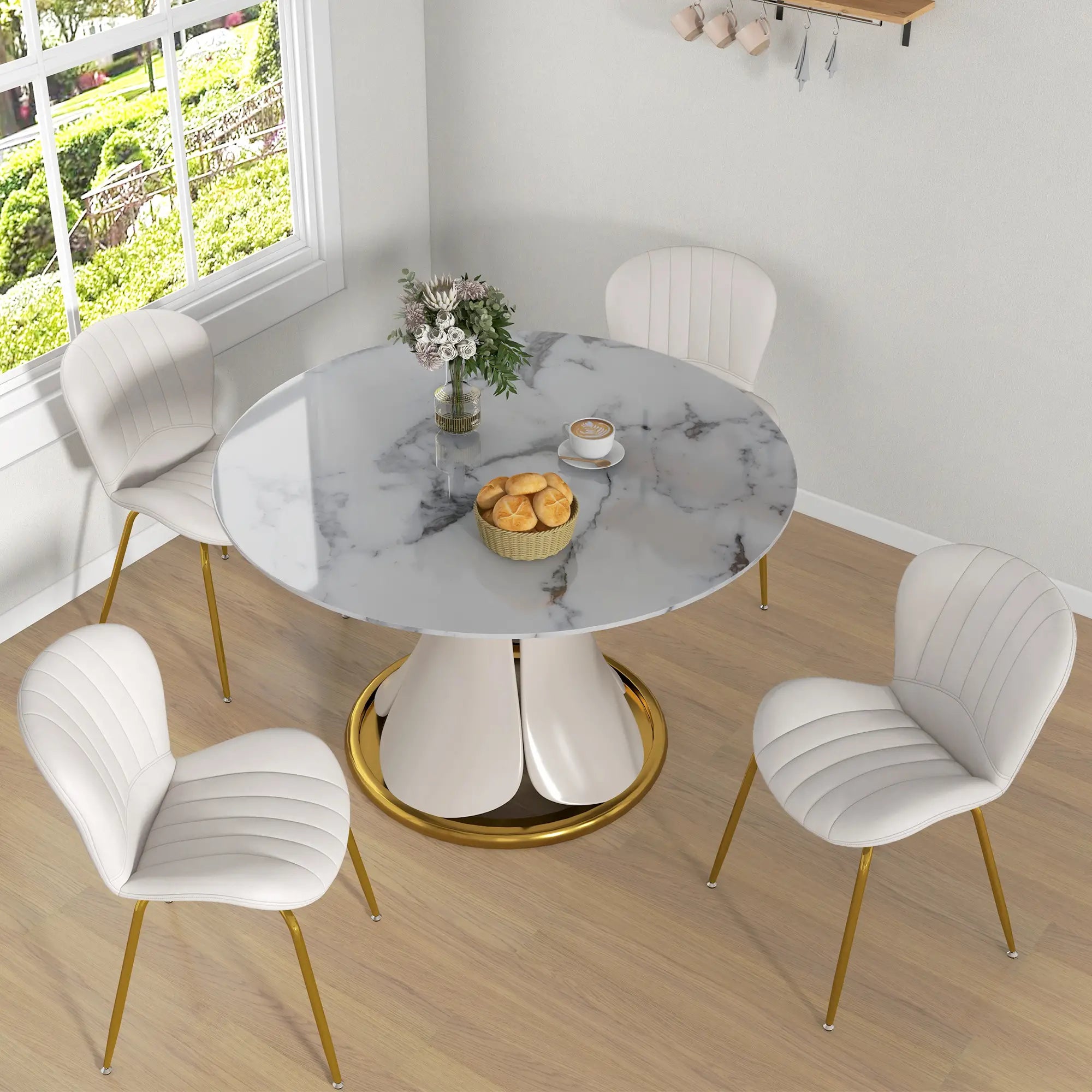 Modern Dining Chairs Set of 4, Cushioned Backrest, Cream White Dining Chairs at Gallery Canada