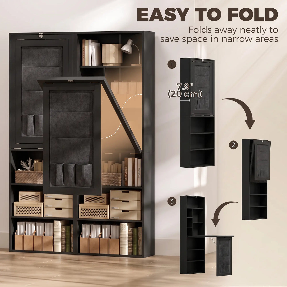 Fold-Out Computer Desk with Shelves, Bag, Wall Mount, Black Computer Desks at Gallery Canada