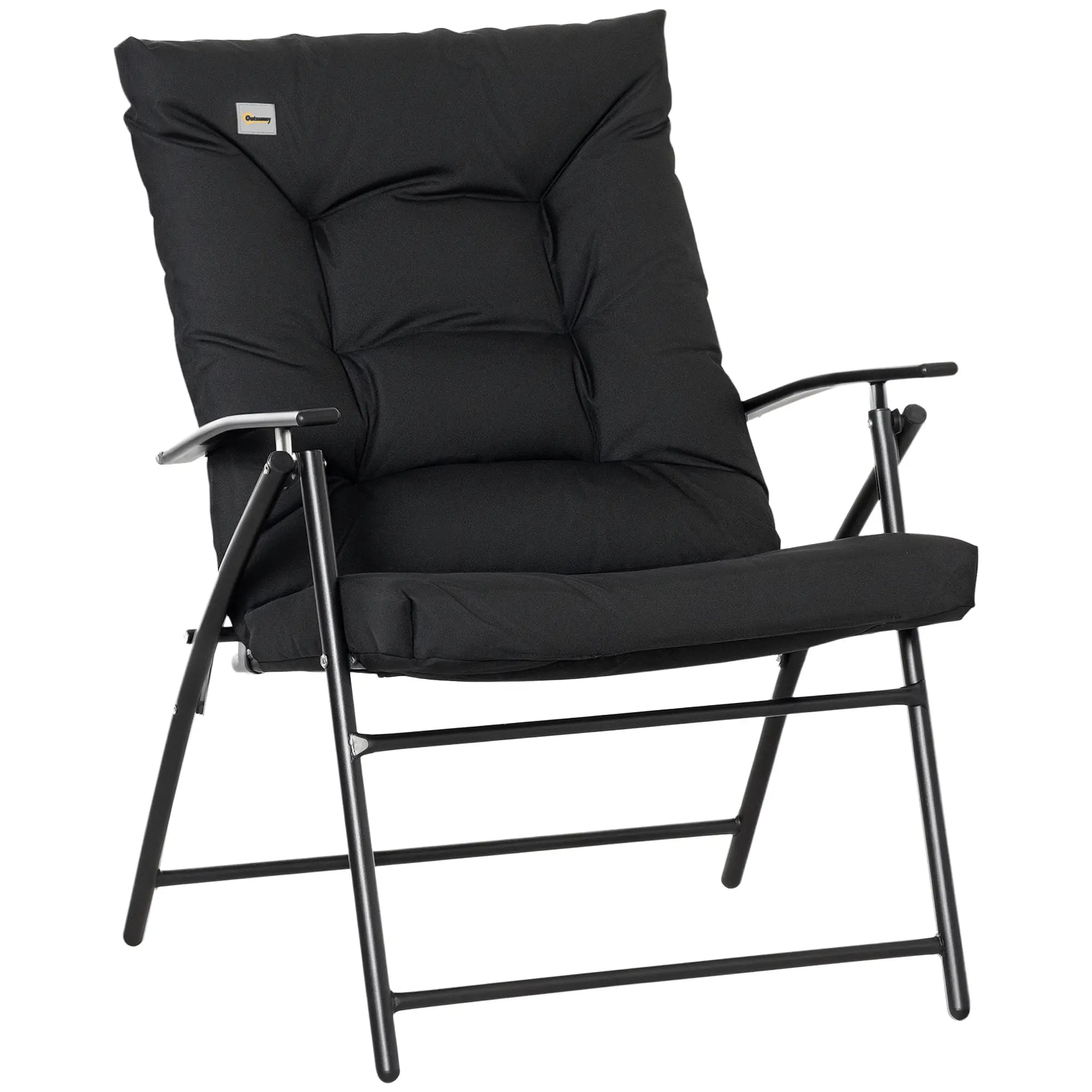Foldable Lounge Chair Fabric Upholstered Recliner Outdoor Lounger, Black Patio Chairs Black at Gallery Canada