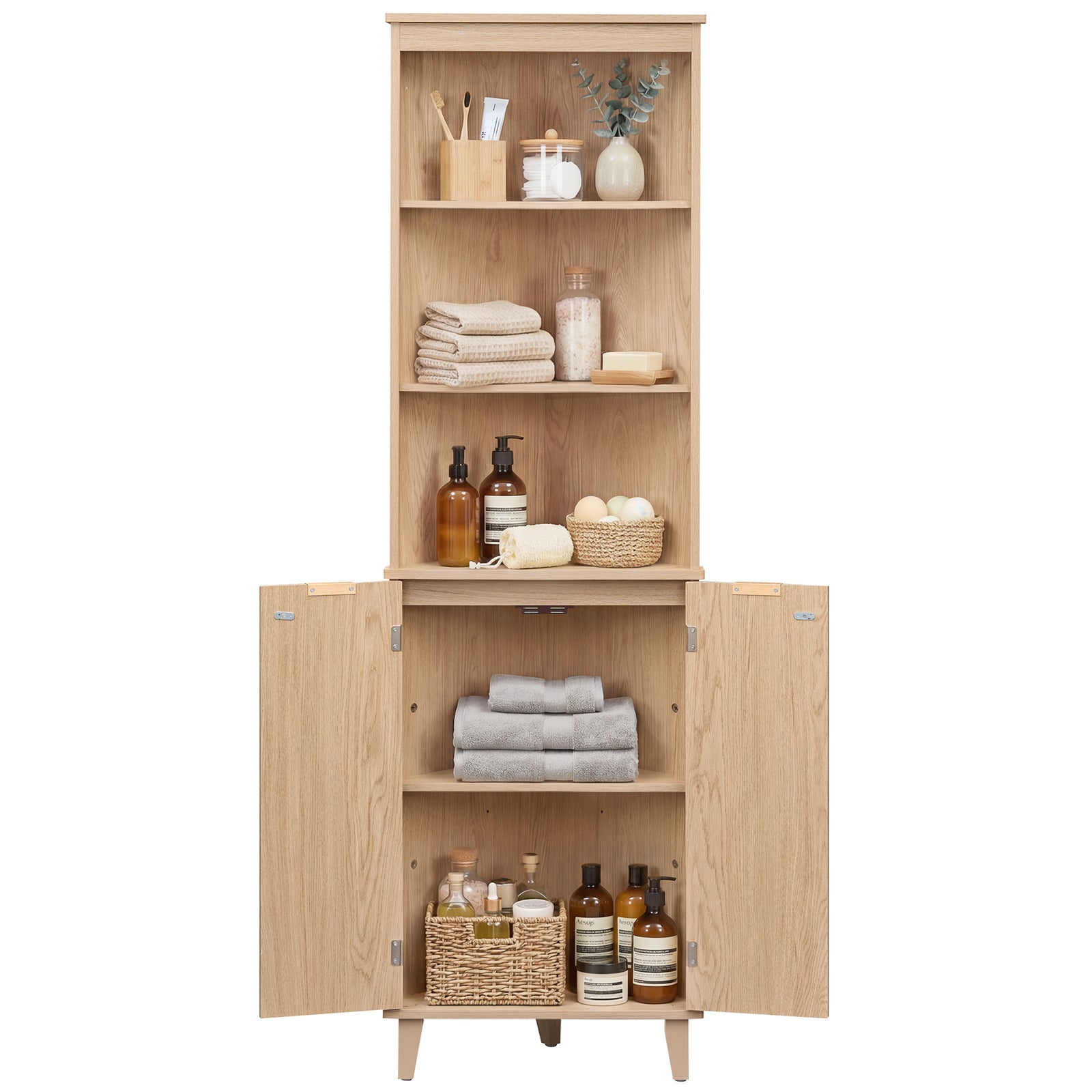 68 Inch Corner Cabinet With Fluted Doors, Oak Floor Cabinets Oak at Gallery Canada