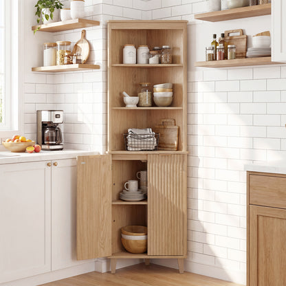 68 Inch Corner Cabinet With Fluted Doors, Oak Floor Cabinets at Gallery Canada