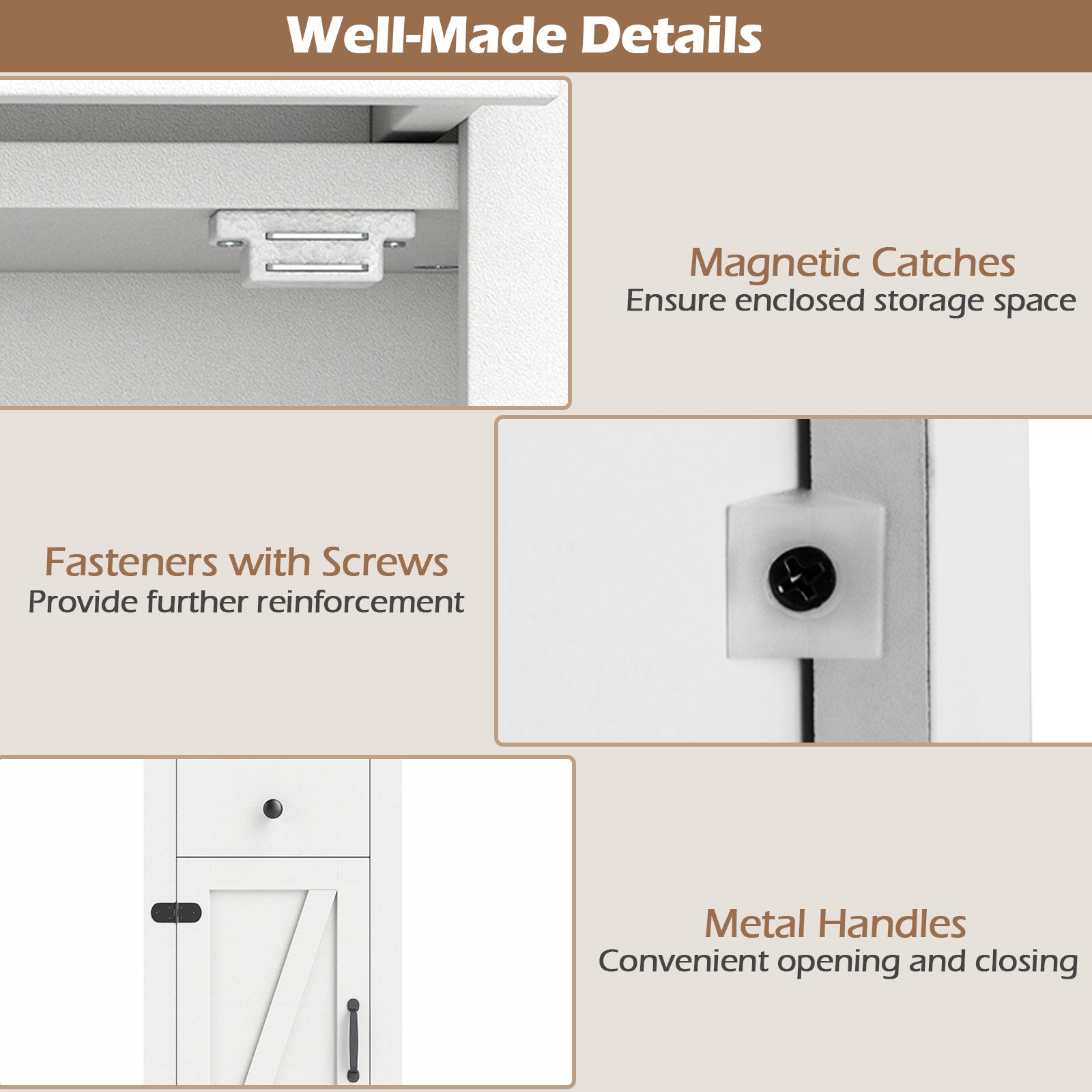 68 Inch Tall Bathroom Cabinet, Barn Door, Narrow Slim Storage, Drawer, White Floor Cabinets at Gallery Canada