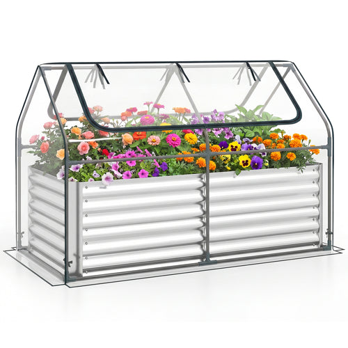 68 x 33 x 21 Inch Galvanized Raised Garden Bed With Cover, Silver