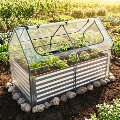 68 x 33 x 21 Inch Galvanized Raised Garden Bed With Cover, Silver Raised Garden Beds at Gallery Canada