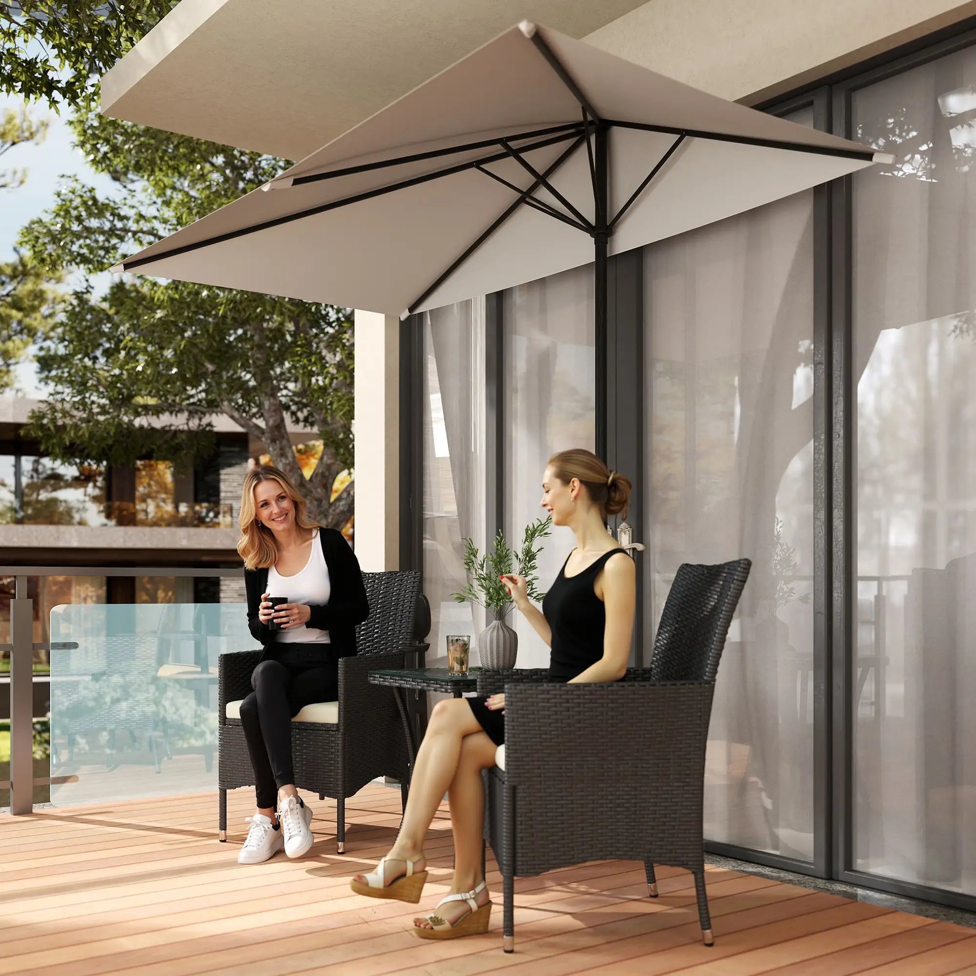 8ft Half Umbrella, Outdoor Balcony Parasol, Cream White Sun Umbrellas at Gallery Canada