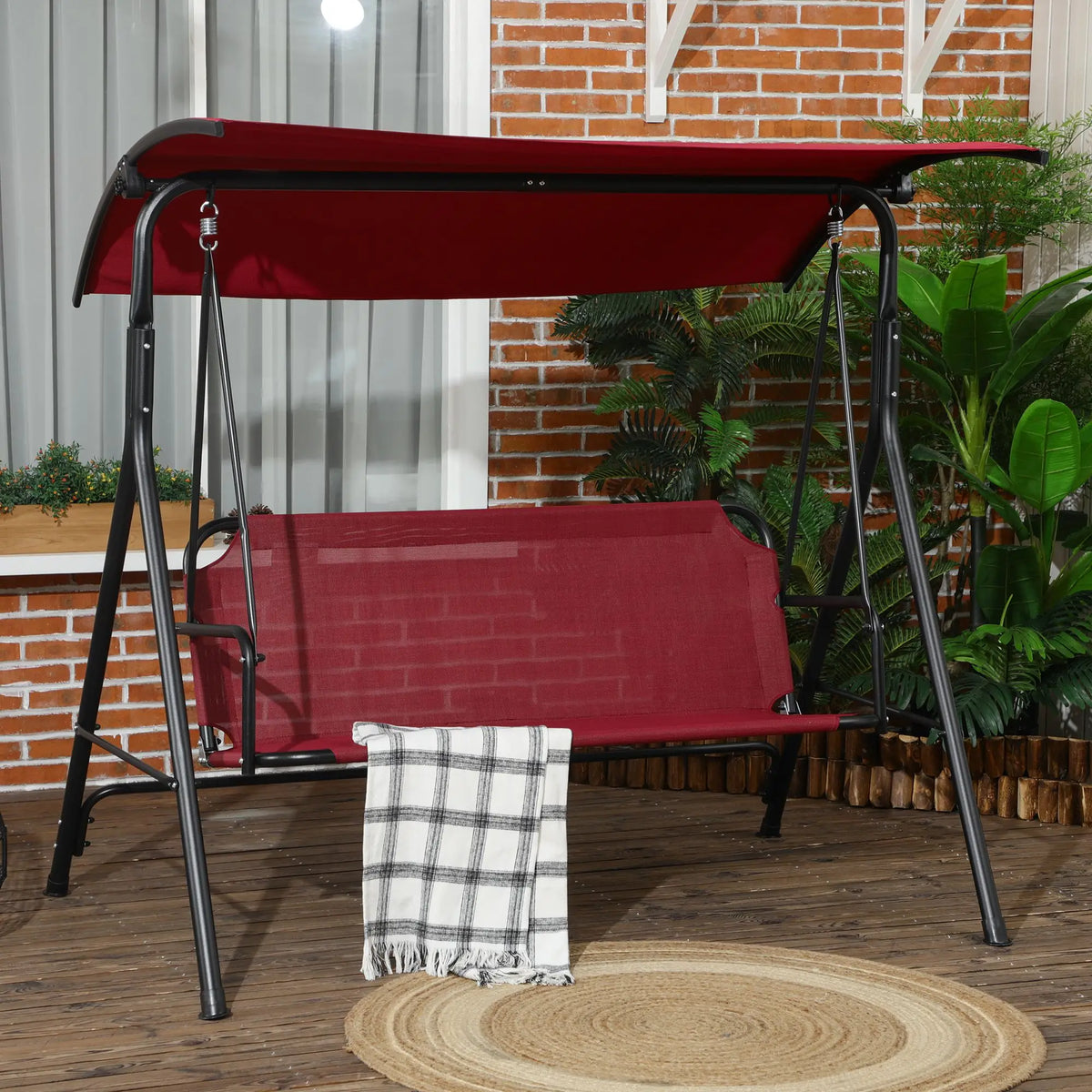 3-Seater Outdoor Swing with Adjustable Canopy, Wine Red Porch Swings with Canopy at Gallery Canada
