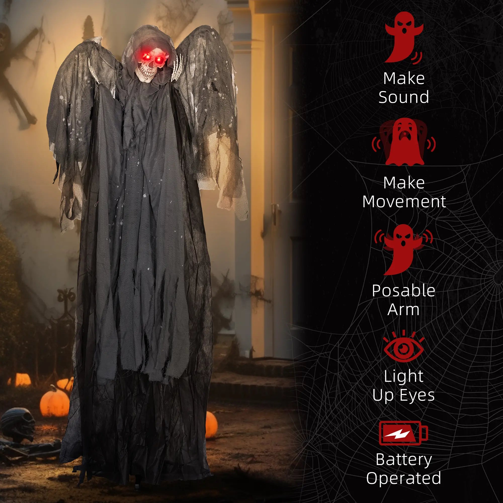 6.4' Winged Grim Reaper Halloween Decoration, Animatronic with Light Up Eyes Halloween Decorations at Gallery Canada