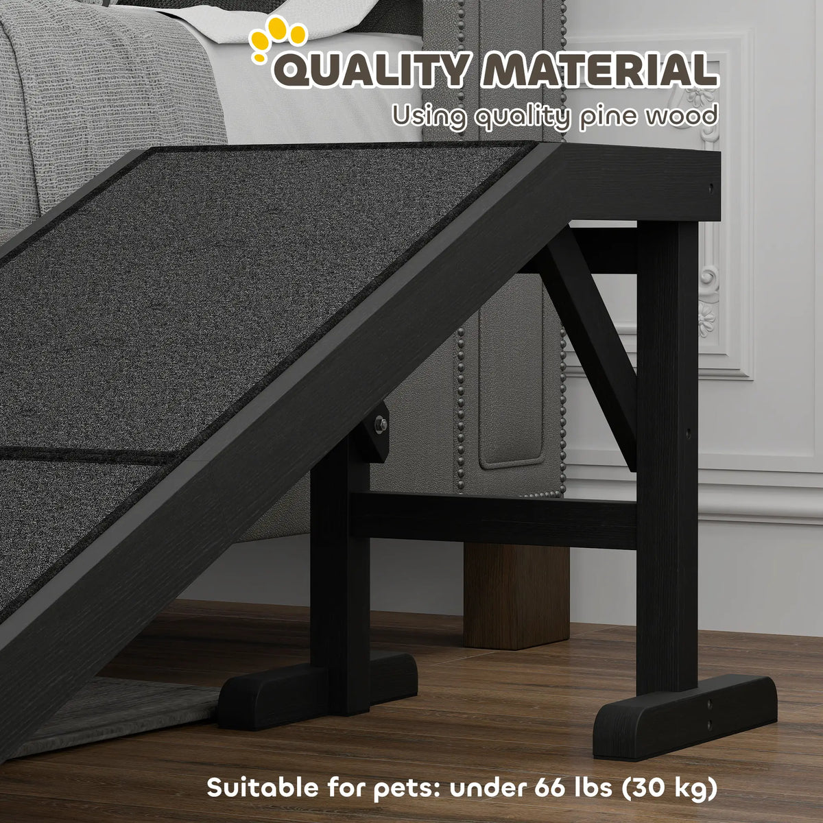 Pet Ramp Bed Steps, Non-Slip Carpet Top, Pine Wood, 59"L x 16"W x 20"H, Black Dog Stairs at Gallery Canada