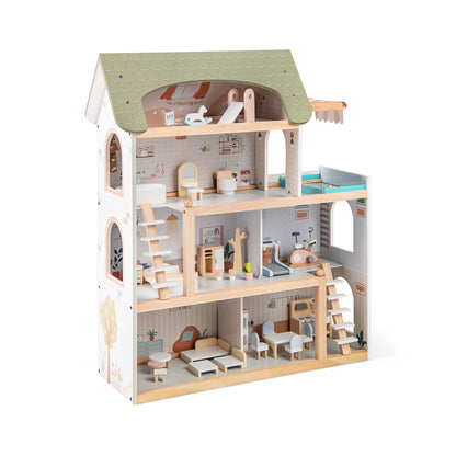 Wooden Dollhouse With 33 PCS Furniture, Green Play Tents & Playhouse at Gallery Canada