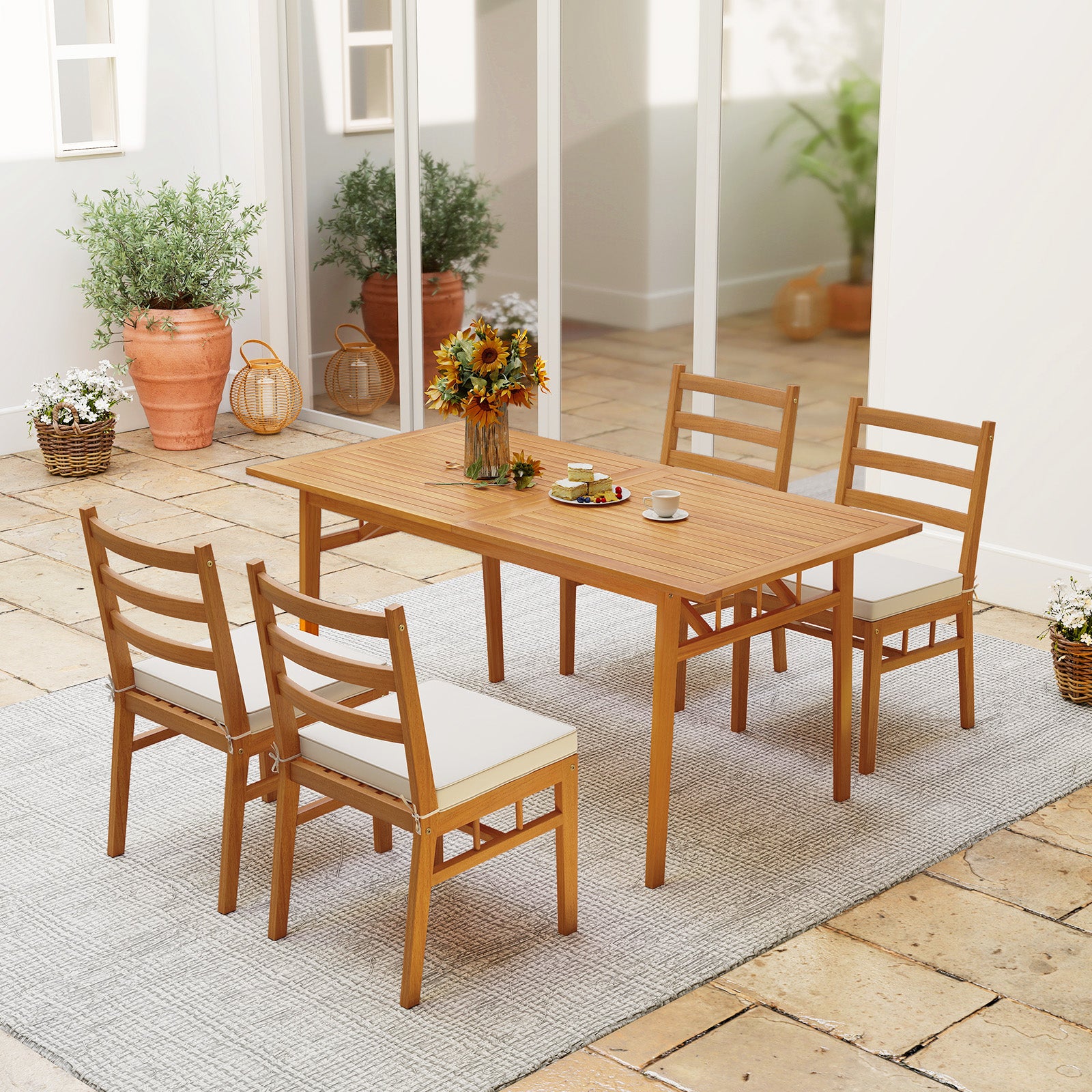 Outdoor Wooden Dining Chair Set, 4 Chairs, White Patio Dining Chairs at Gallery Canada