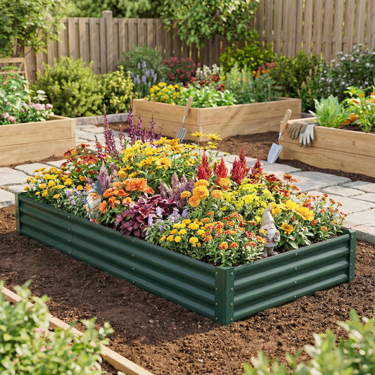 8 x 4 x 1ft Galvanized Raised Garden Bed, Reinforced Outdoor Planter Box, Green Galvanized Planter Boxes Green at Gallery Canada
