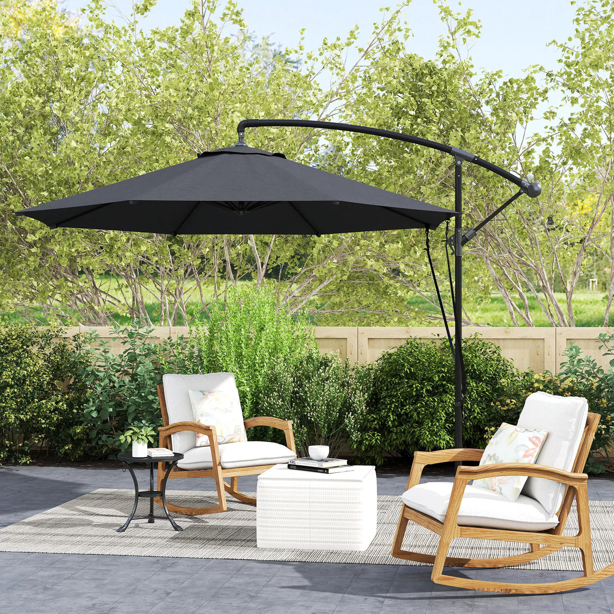 9.5' Cantilever Umbrella, Wind Protection, Crank, Cross Base, UPF 50+, Grey Offset Cantilever Umbrellas at Gallery Canada