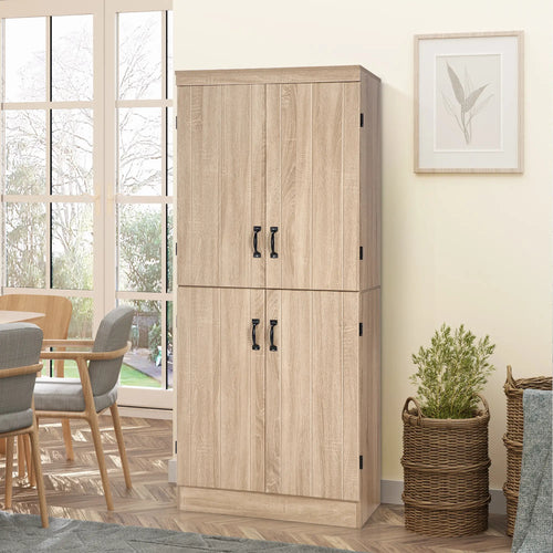 4-Door Storage Cabinet, Freestanding Pantry, Adjustable Shelves, 70