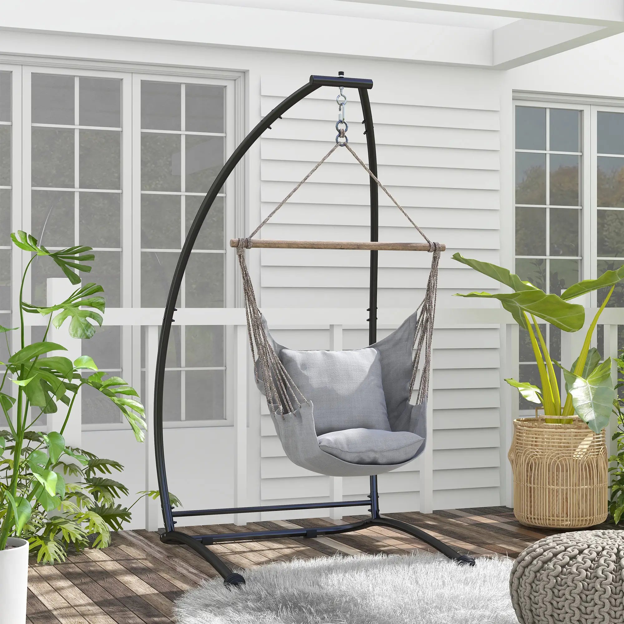 Hanging Hammock Chair Stand, C Shape Heavy Duty Metal Frame, Black Hammock Stands at Gallery Canada