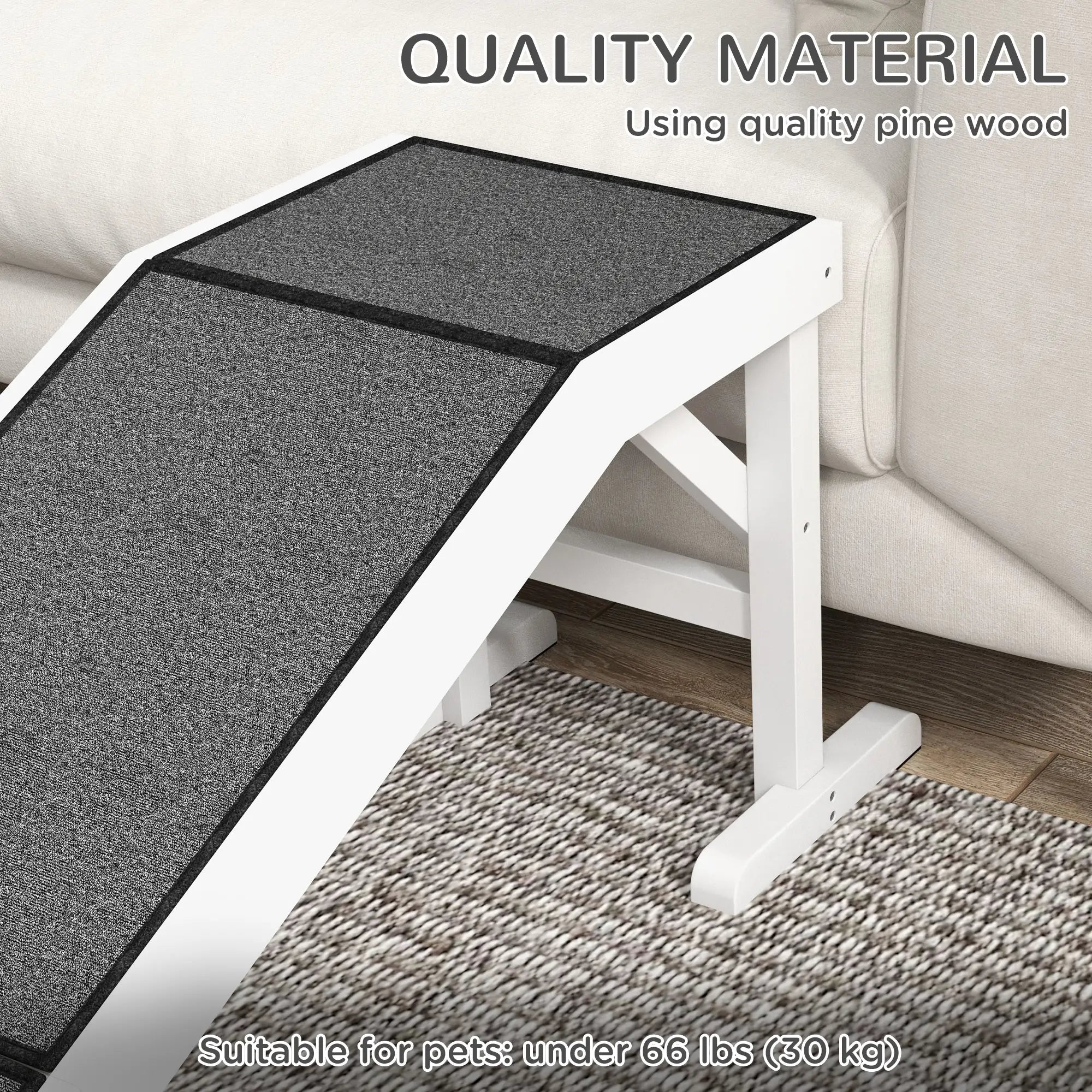 Pet Ramp Bed Steps, Non-Slip Carpet Top, Pine Wood, 59