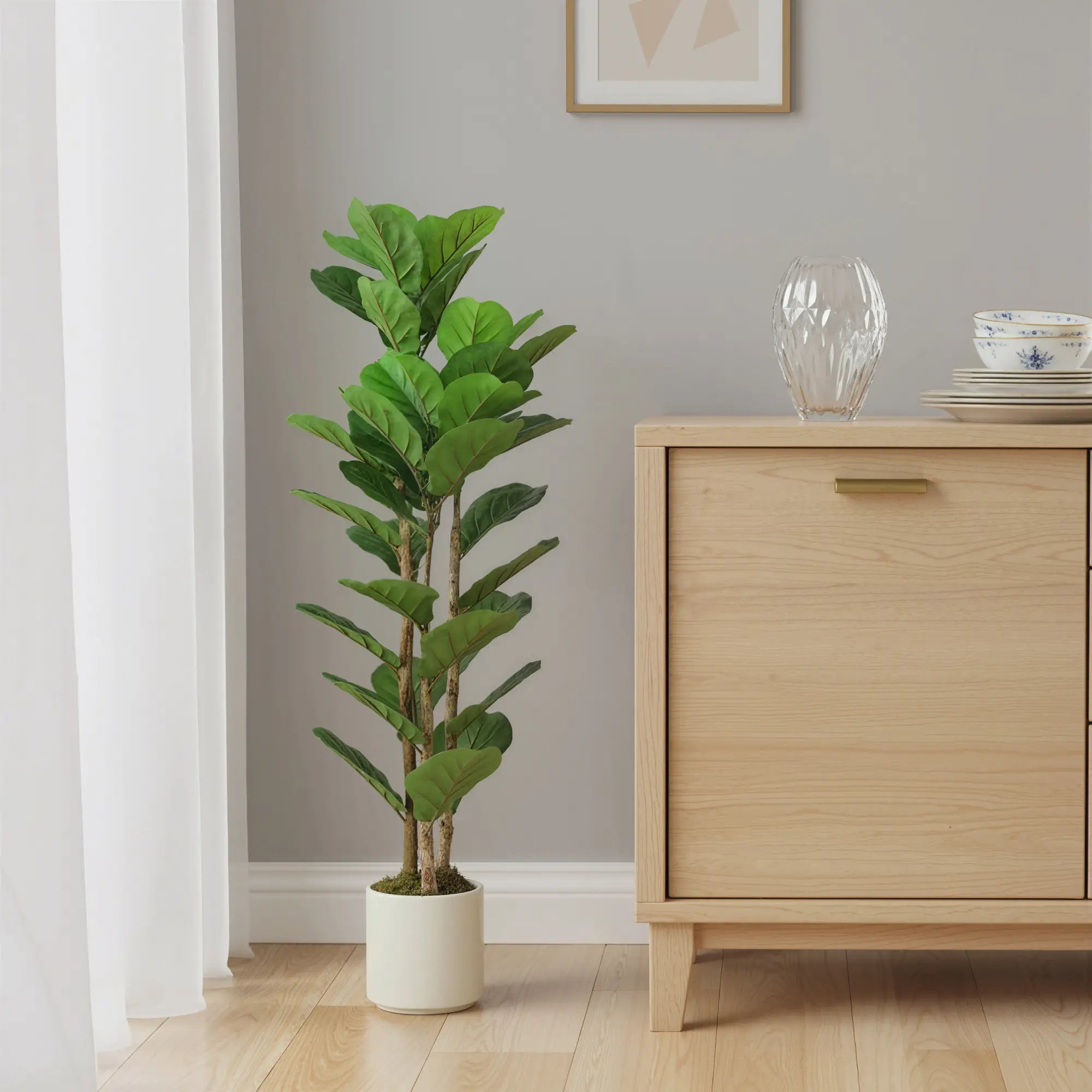 4FT Artificial Fiddle Leaf Fig Tree, Solid Wood Trunk, Green Artificial Trees at Gallery Canada