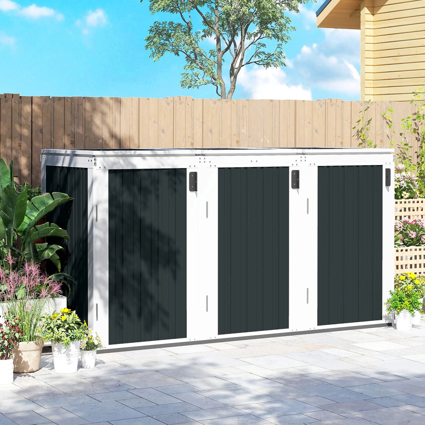Outdoor Storage Shed, Rustproof Garbage Bin Shed, White And Grey Sheds at Gallery Canada