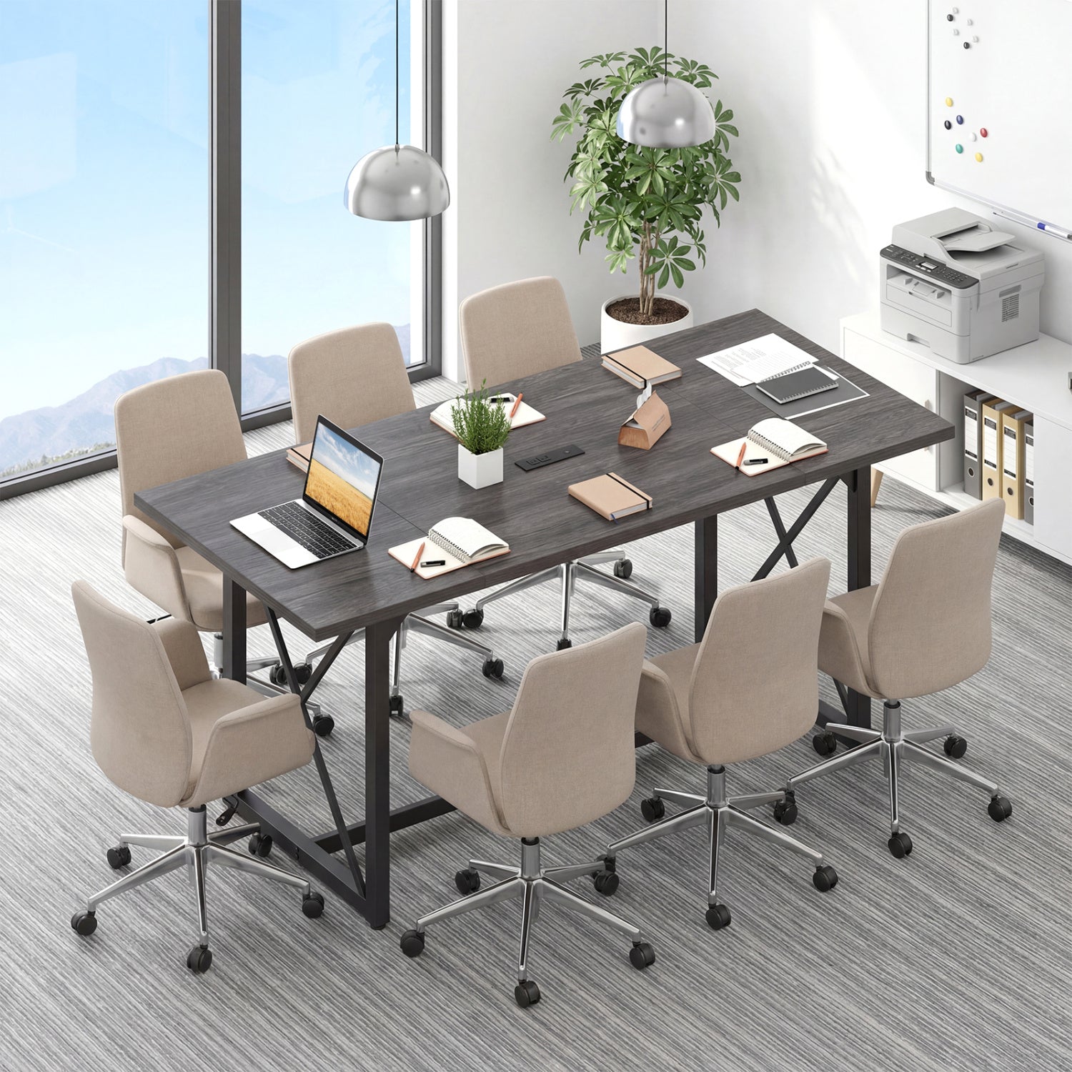 6FT Conference Table, With Power Outlets, Seats 6-8, Gray Office Desks at Gallery Canada