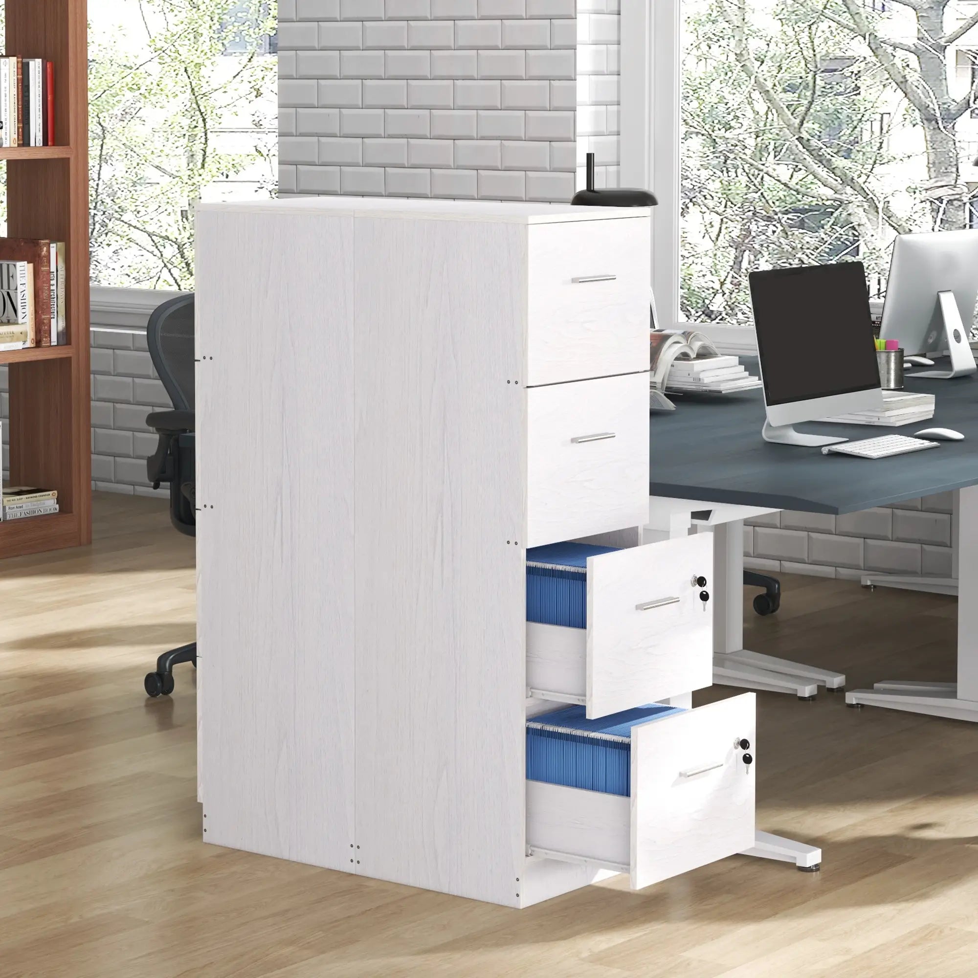 4 Drawer Vertical Filing Cabinet with Lock, Adjustable Hanging Bar, White Office Cabinets & Cupboards at Gallery Canada