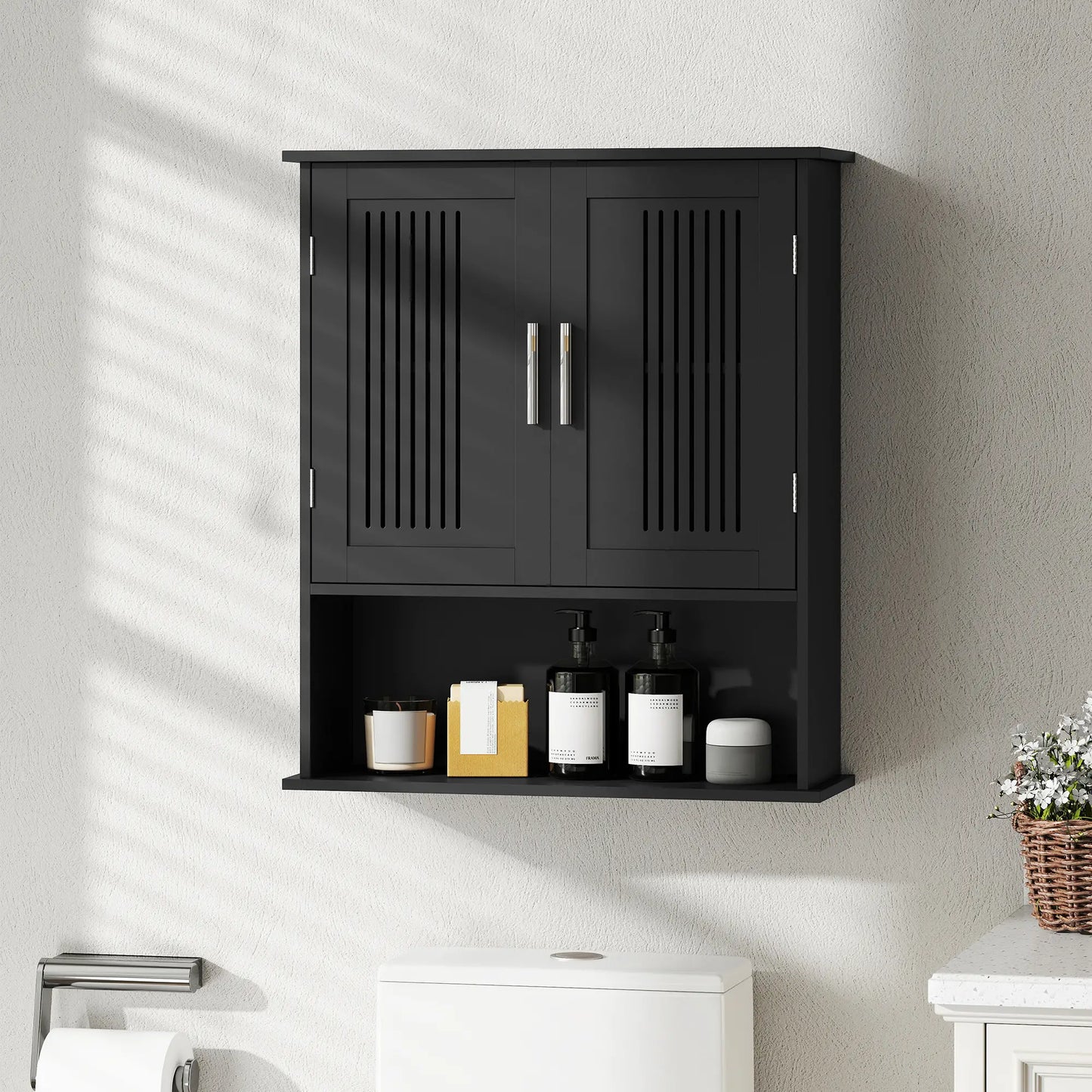 Wall Mount Bathroom Cabinet, 2 Door With Shelf, Black Mirror Medicine Cabinets at Gallery Canada