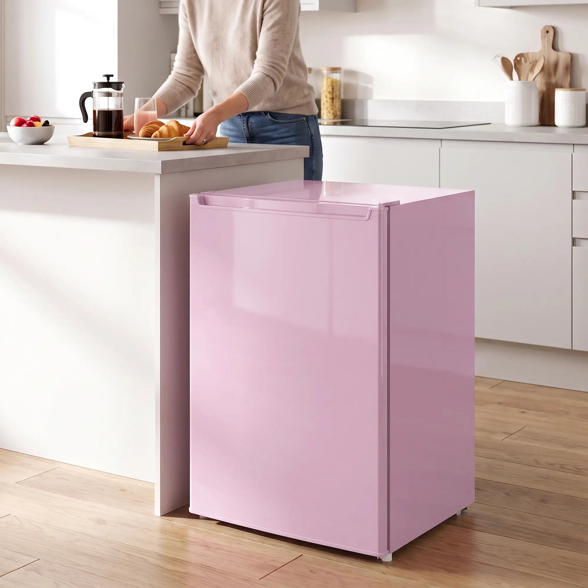 Compact Upright Freezer, 2.1 Cubic Feet, Reversible Door, Pink Small Kitchen Appliances at Gallery Canada