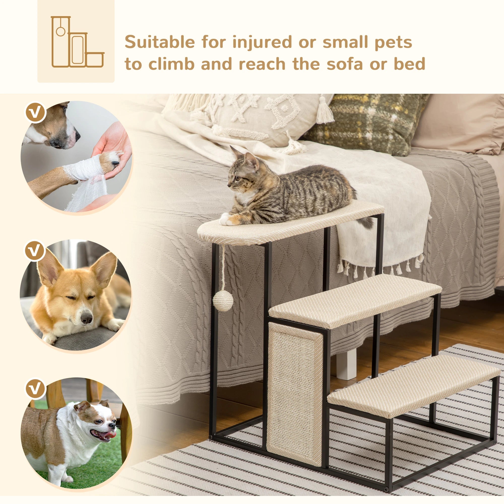 20 3-Step Cat Stairs, Carpeted Ladder Ramp, Scratching Board, Cream White Dog Stairs at Gallery Canada