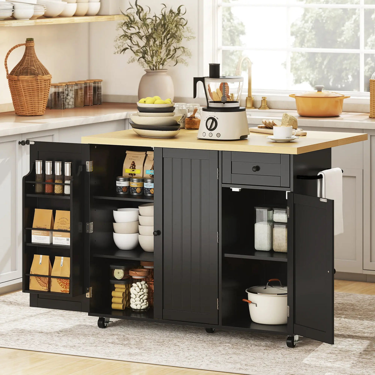 Kitchen Island Cart With Drop Leaf, Drawer, Rack, Black Kitchen Islands & Kitchen Carts at Gallery Canada