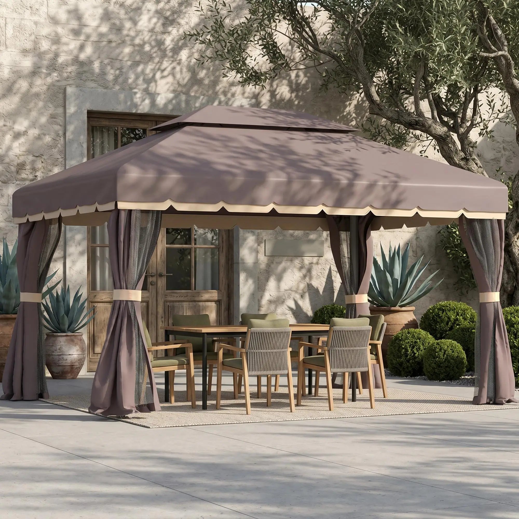 10 X 13Ft Aluminum Gazebo With Netting And Curtains, Coffee Gazebos at Gallery Canada