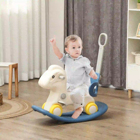 Kids Rocking Horse, Detachable Balance Board, Push Handle, Blue Rocking Horses Blue at Gallery Canada