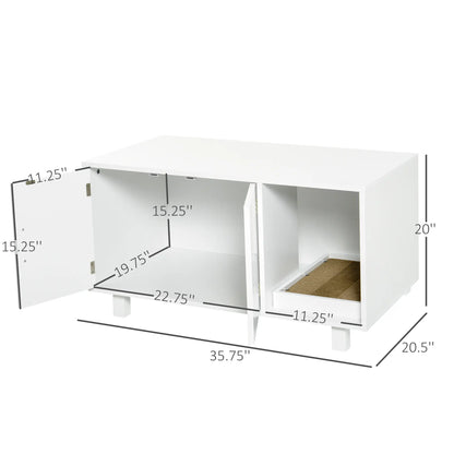 Cat Litter Box Enclosure, Hidden Furniture, End Table with Scratching Pad, White Cat Litter Box Enclosures at Gallery Canada