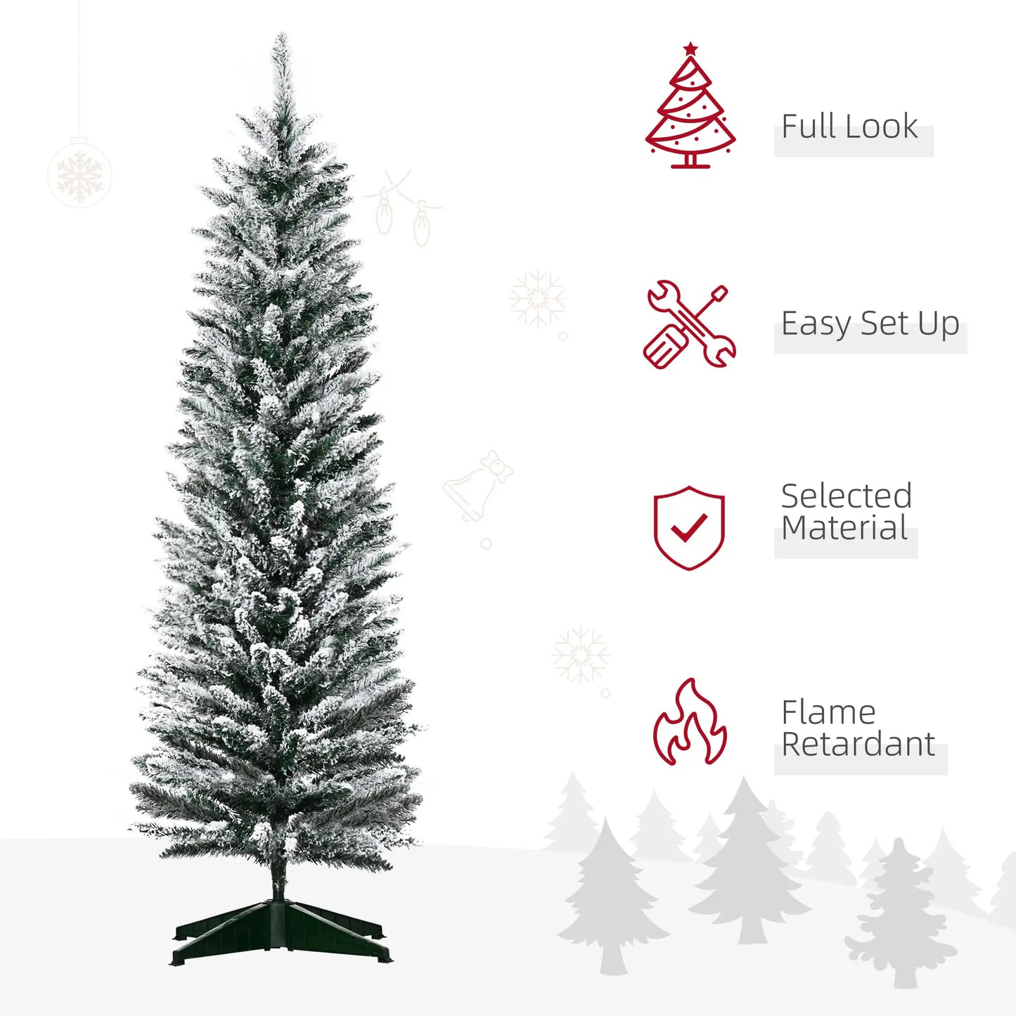 5ft Pencil Artificial Christmas Tree, Snow Flocked Branches, Green Artificial Christmas Trees at Gallery Canada