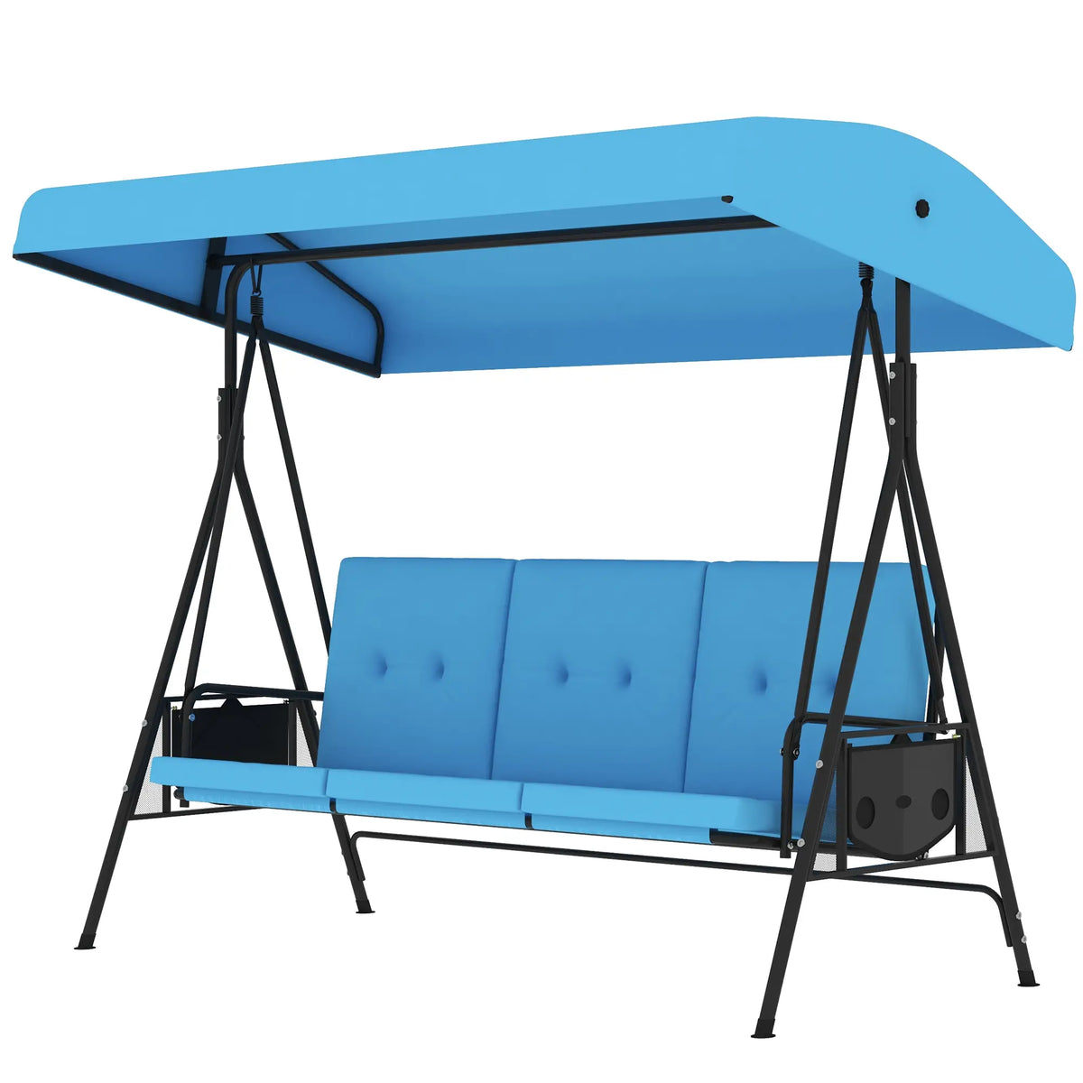 3-Seat Outdoor Porch Swing With Adjustable Canopy, Tray, Cushion, Blue Patio Swings with Stand Blue at Gallery Canada