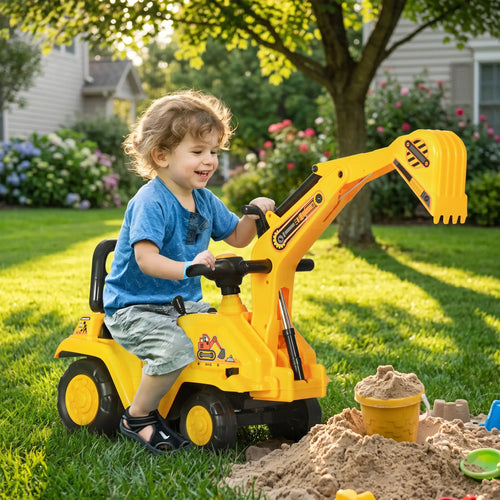 3 in 1 Ride On Toy Excavator, Digger Scooter, Pulling Cart, Construction Truck