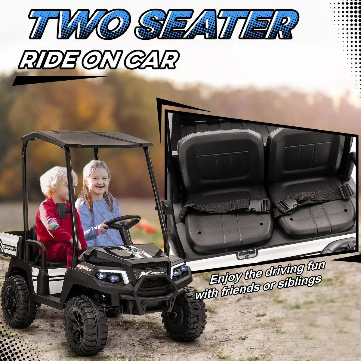 24V 2 Seater Kids Electric Car, Remote Control, 4 Wheels, Black Electric Toy Cars at Gallery Canada