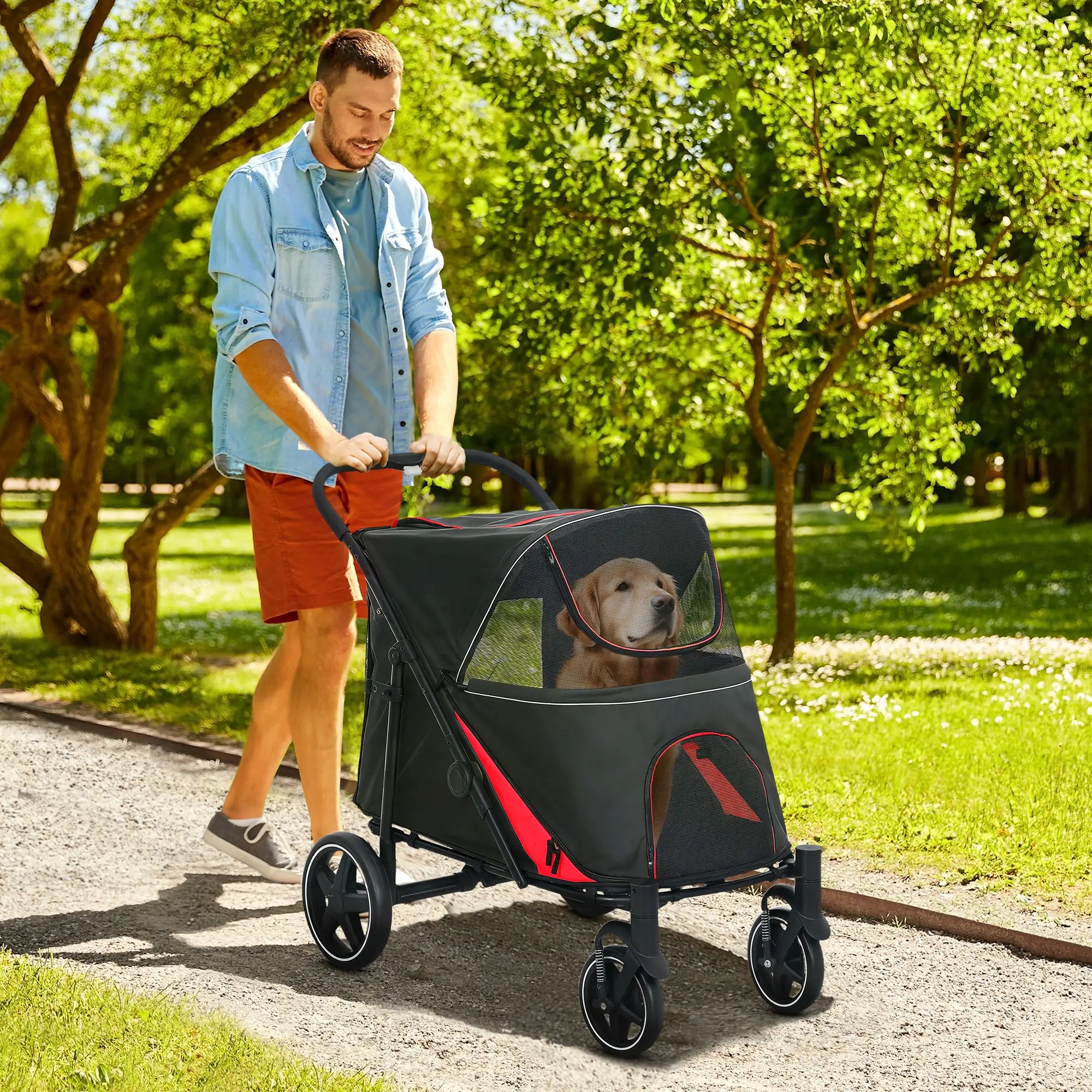 Foldable Pet Stroller, Universal Wheels, Shock Absorber, for Large & Medium Dogs, Black Dog Bike Trailers & Strollers at Gallery Canada