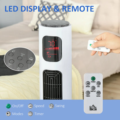 Freestanding Tower Fan, Oscillating, 3 Speed, 12h Timer, LED Panel, Remote, White Tower Fans at Gallery Canada