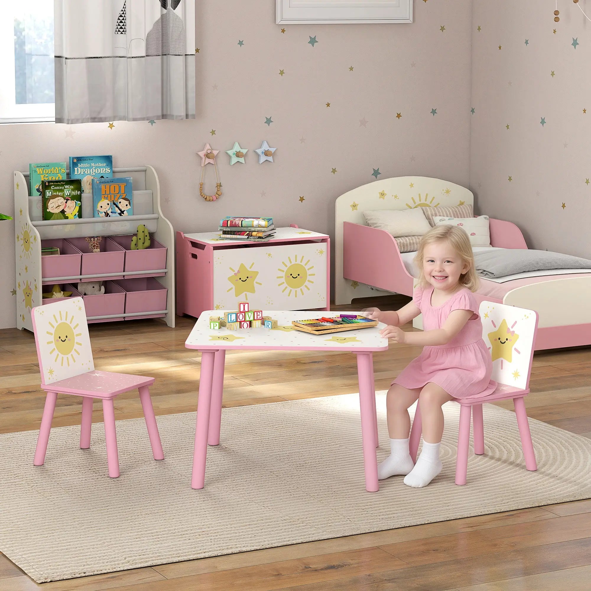 Kids Table And Chair Set, 3-Piece, Star Pattern, Ages 3-8, Pink Kids Table Sets at Gallery Canada