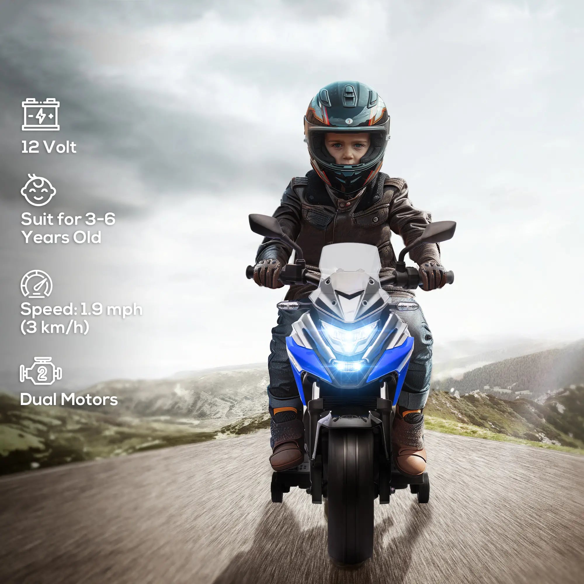 12V Ride on Motorbike for Kids, for 3-6 Years, Blue Electric Motorcycles at Gallery Canada
