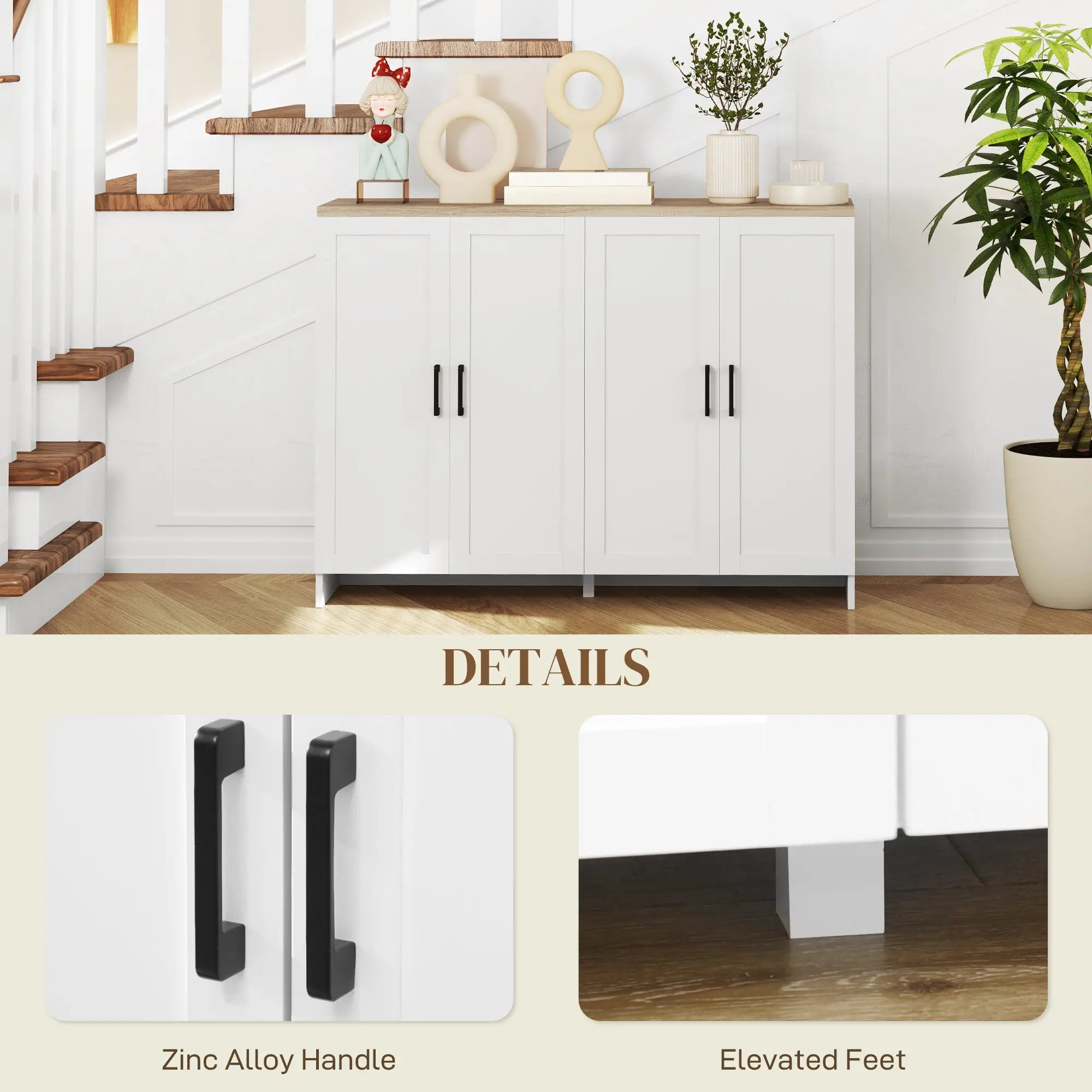 Modern Sideboard Buffet Cabinet, 4 Doors Adjustable Shelves, White Storage Cabinets at Gallery Canada