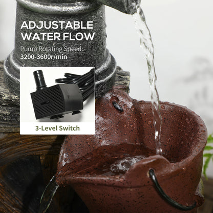 Rustic Waterfall Fountain, 3-Tier Cascading Outdoor, Adjustable Flow Water Fountains at Gallery Canada