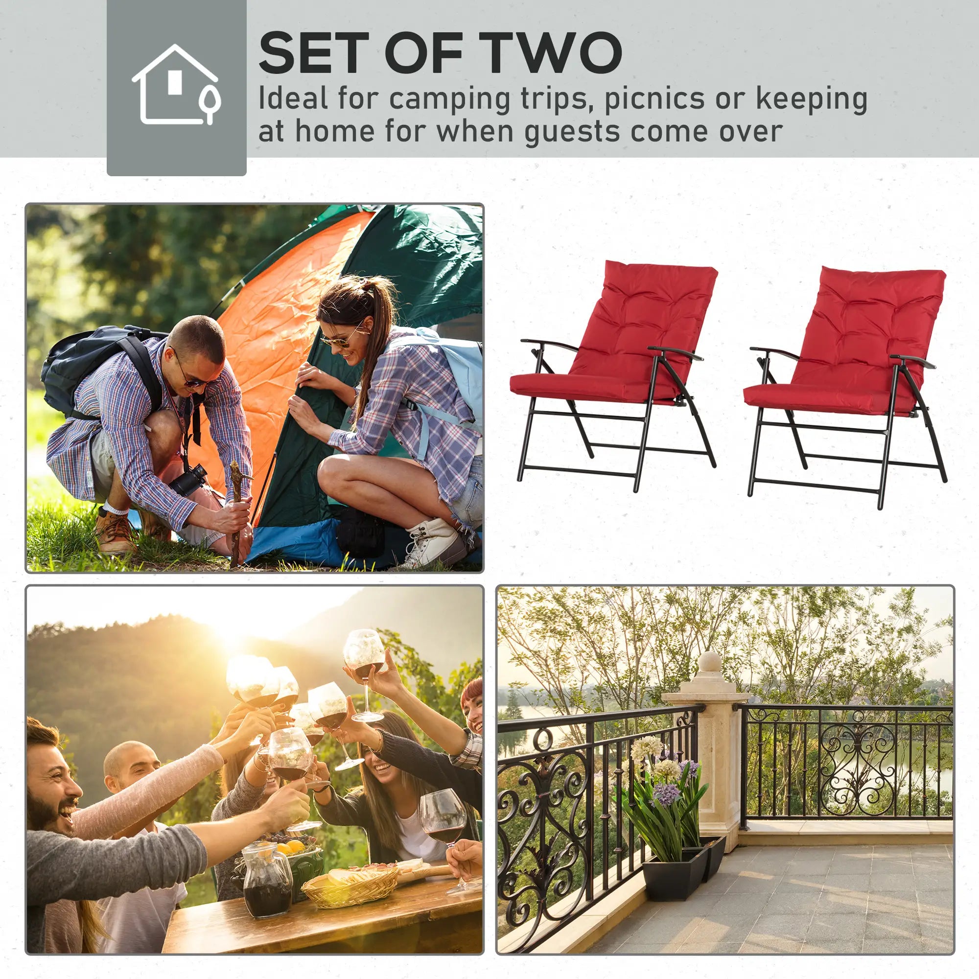 Folding Camping Chairs With Adjustable Backrest, 2 Pack, Red Patio Chairs at Gallery Canada